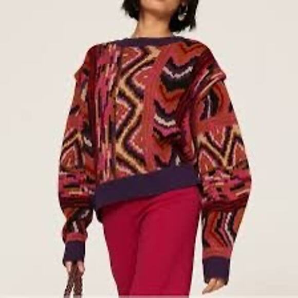 Farm Rio Striped Patchwork Sweater Size Large - Picture 2 of 14